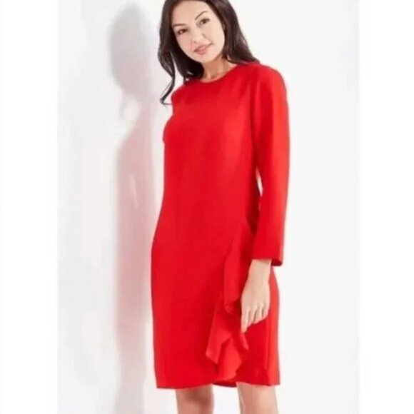 NWT Banana Republic Red Ruffle Sheath Dress - Picture 1 of 8